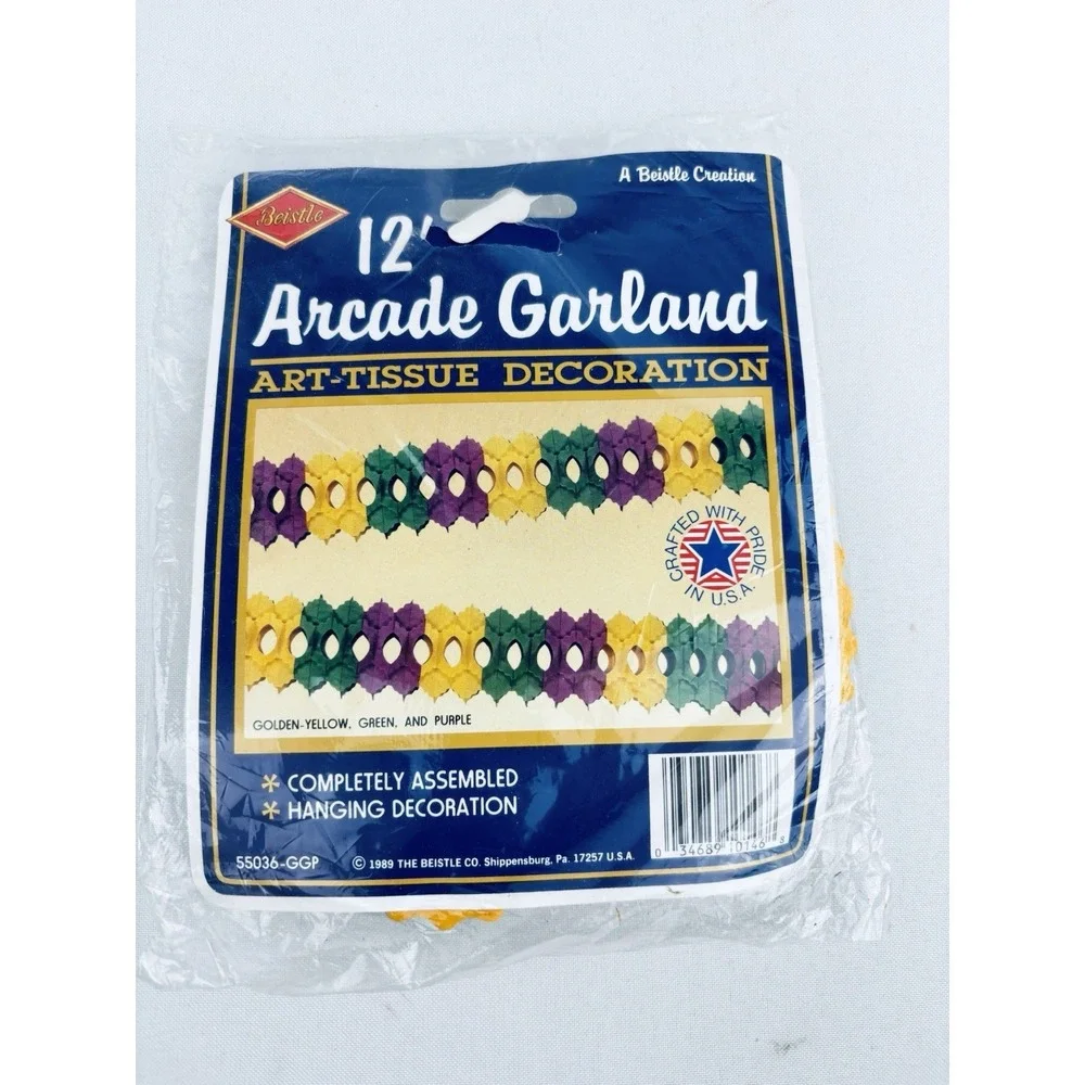 Vintage Paper Honeycomb Garland Beistle Art Tissue 12' Rainbow Arcade 1989 NOS